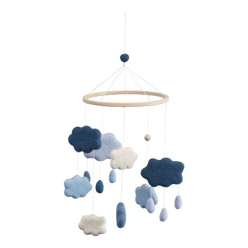 Featured image for “Felted baby mobile, clouds, royal blue”